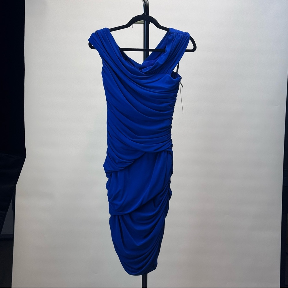 Nicole Miller Draped Cobalt Blue Cocktail Dress – Size 8 NWT